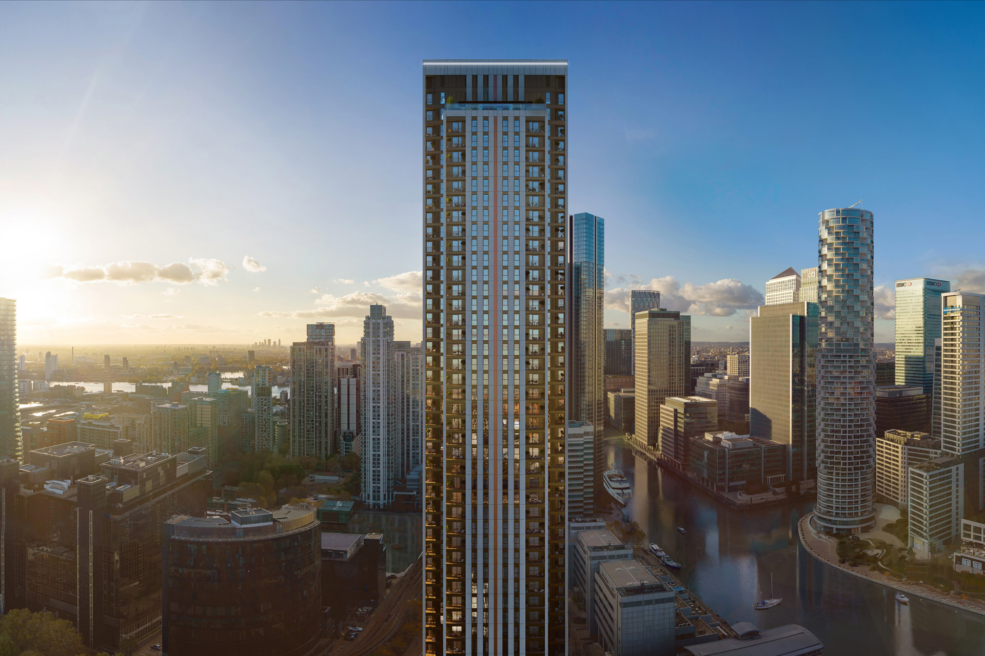 Exterior of One Thames Quay, a 48-storey Canary Wharf development