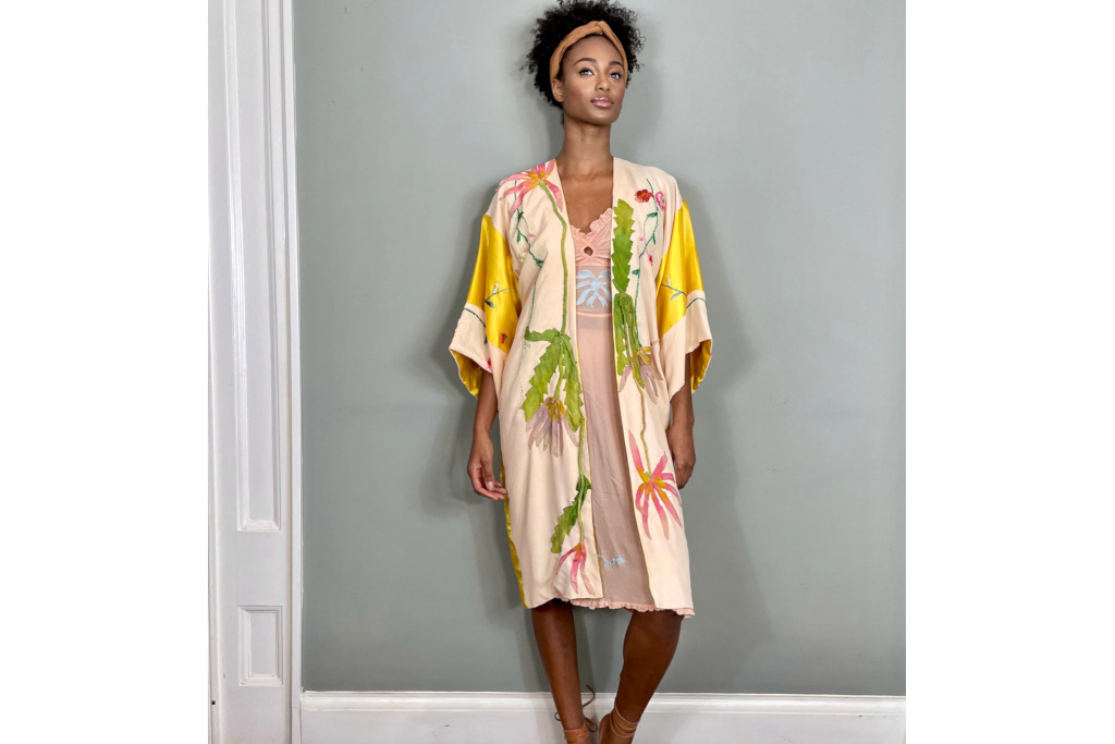 Woman in patterned dress