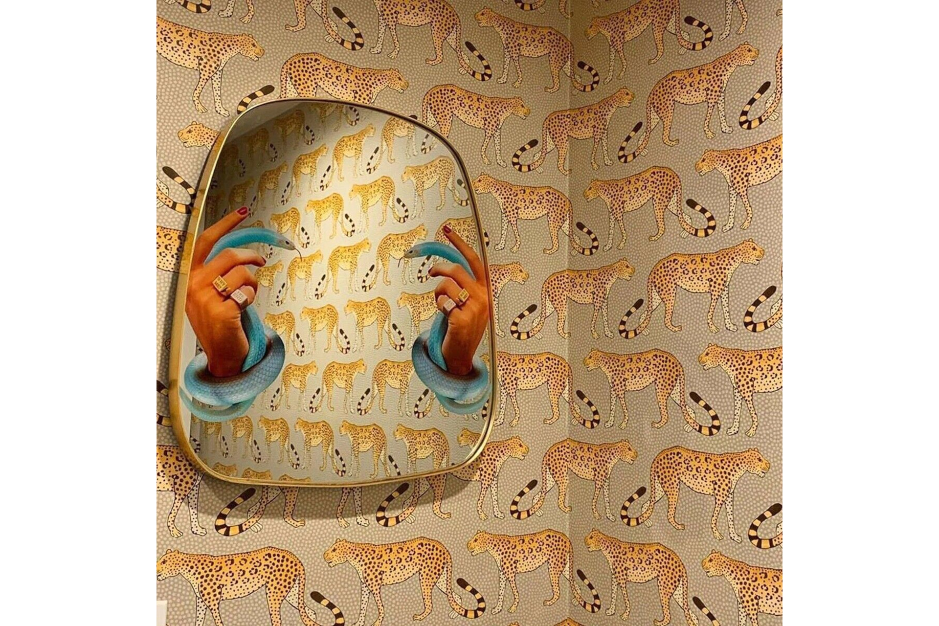 Mirror on animal print wall