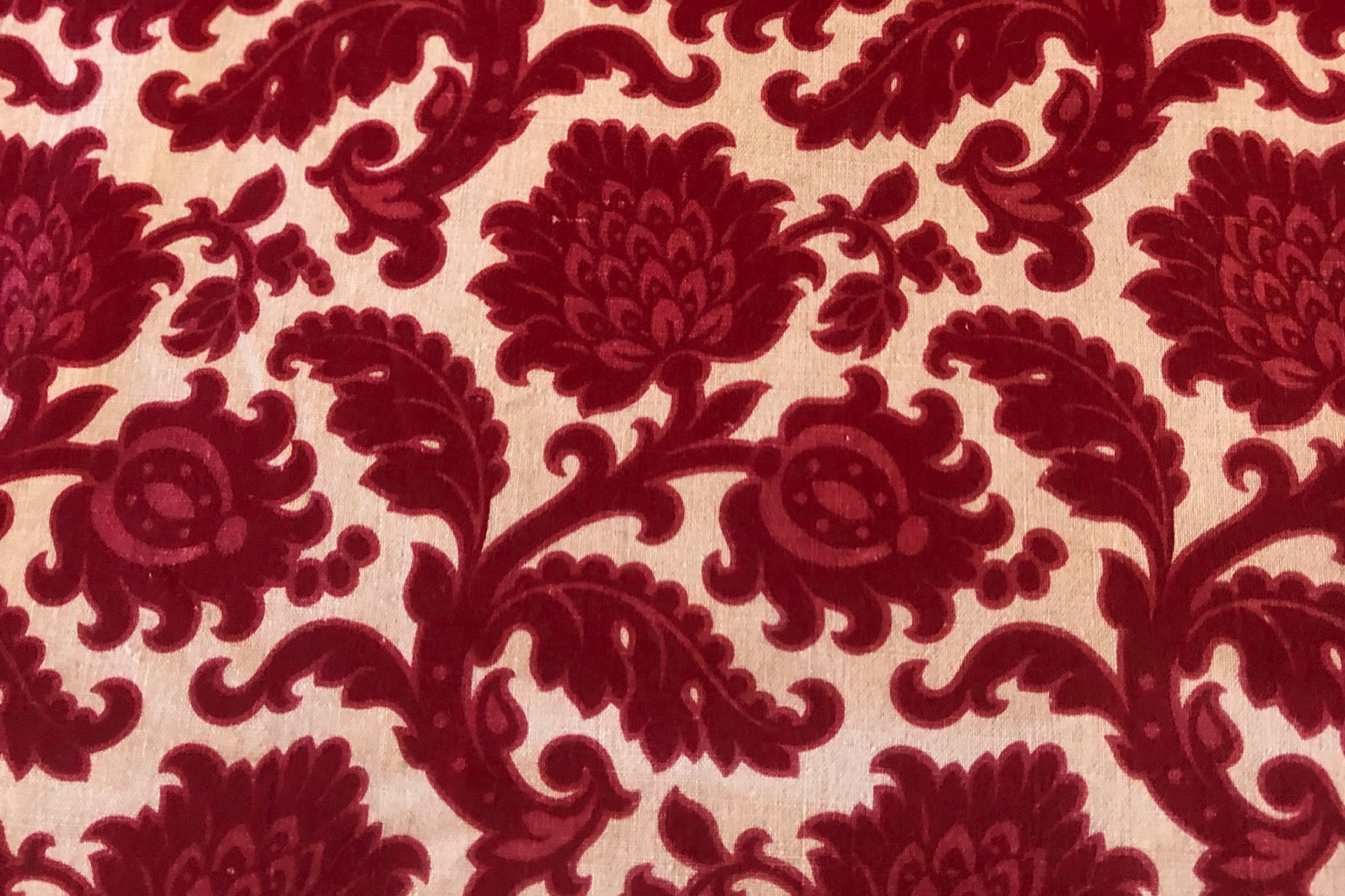Red and white paisley-patterned fabric.