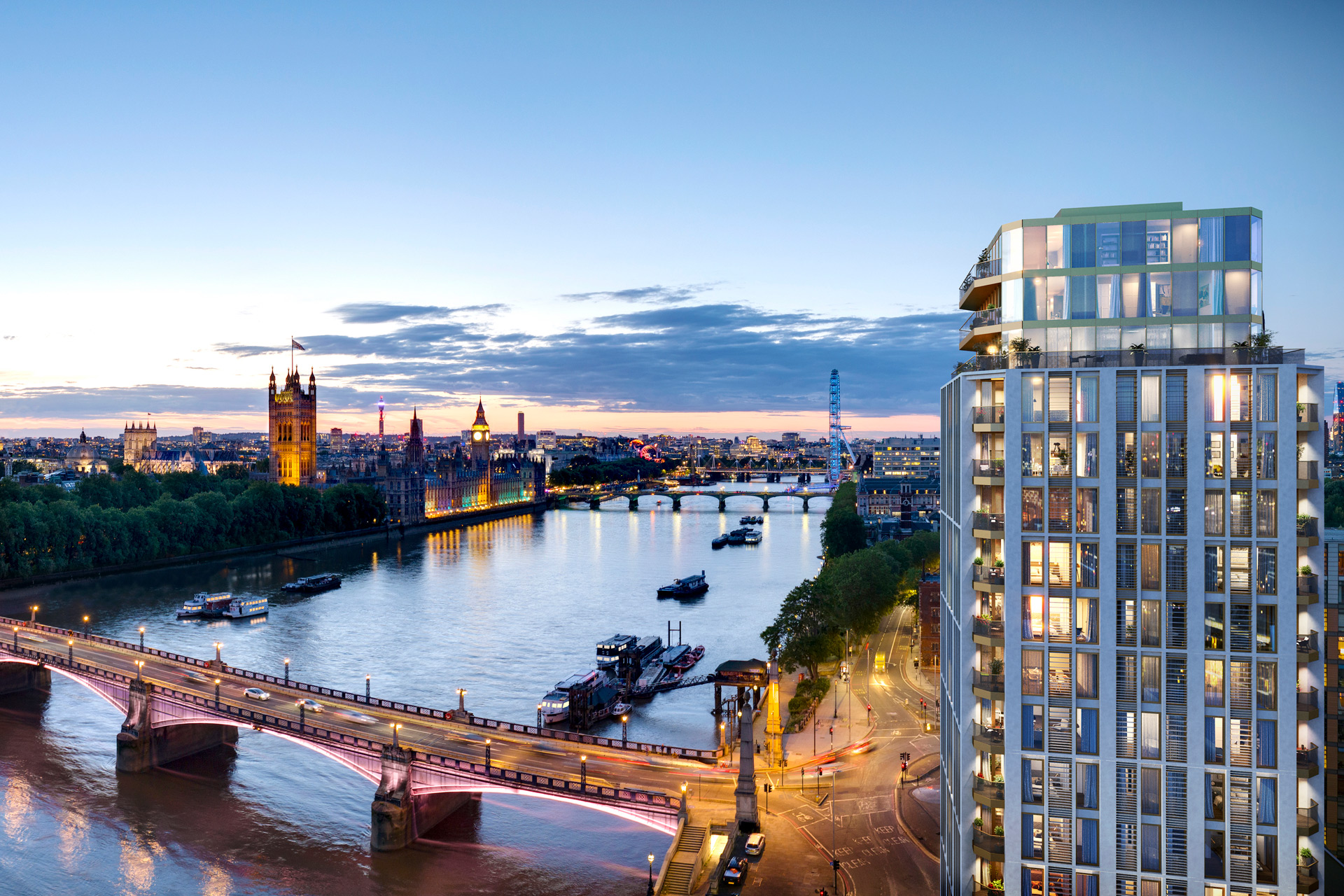 Exterior of The Doulton, a luxury development on Albert Embankment.