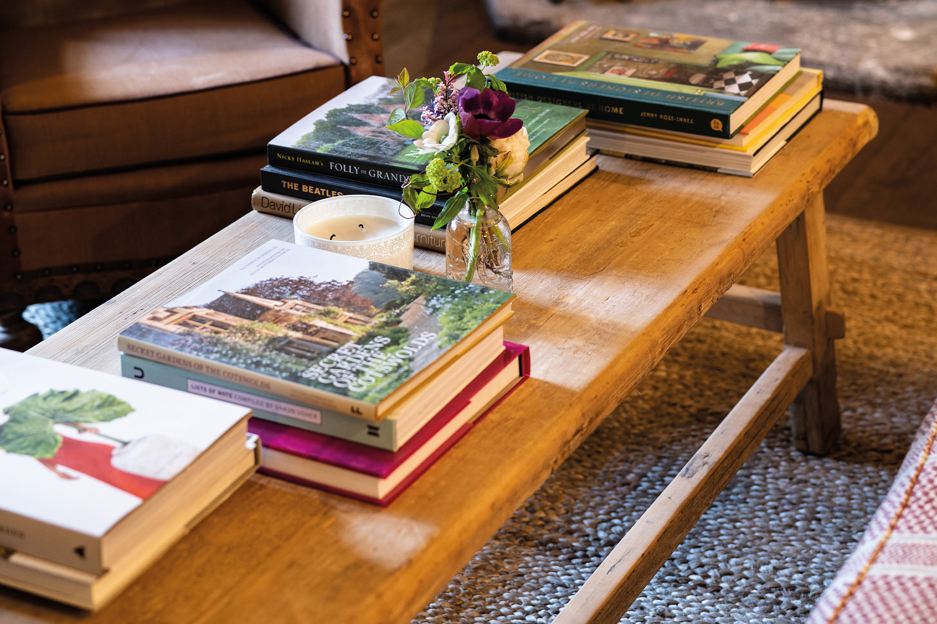 A coffee table collection at the Double Red Duke hotel, the Cotswolds