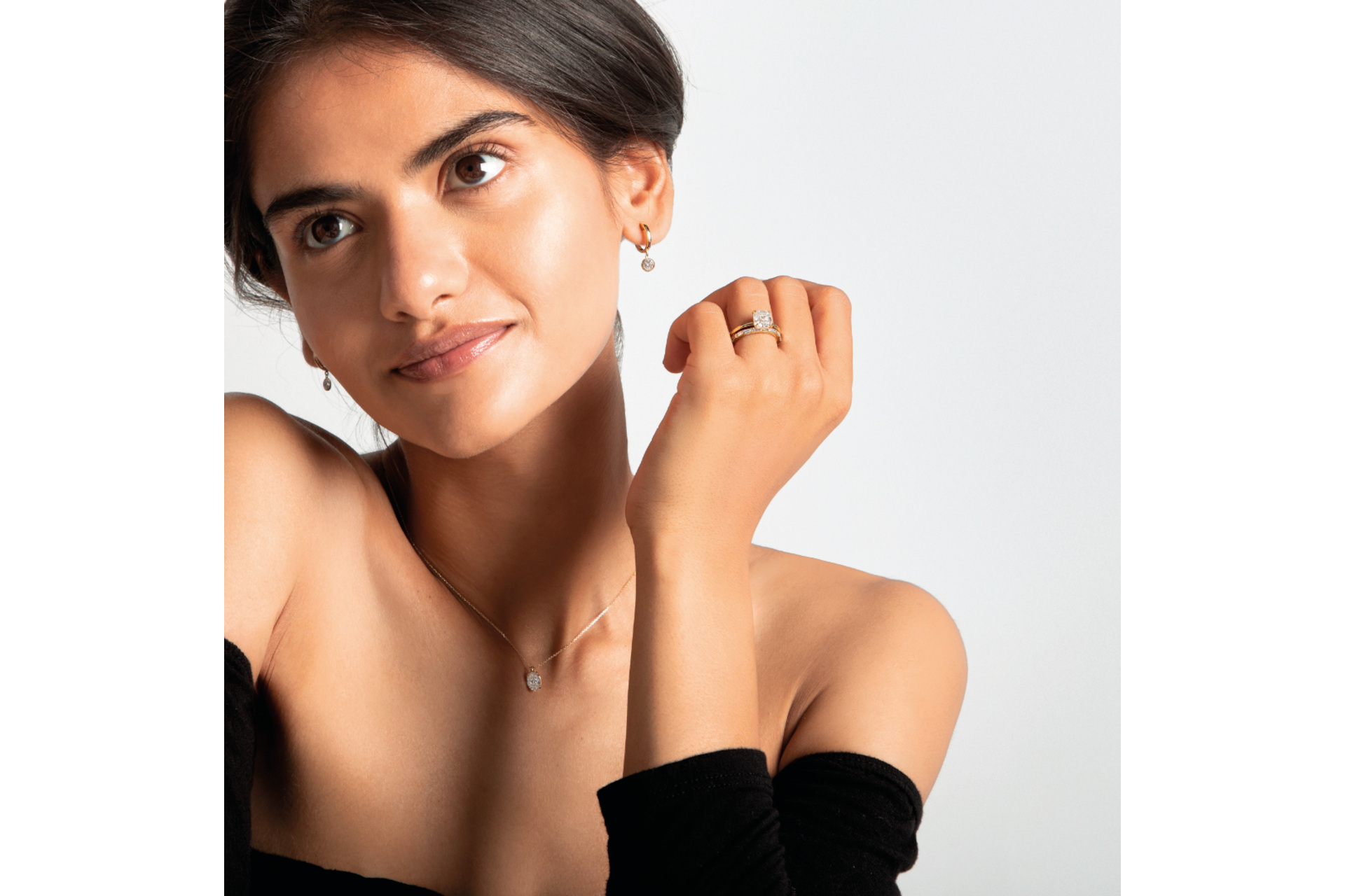 Close up of woman wearing jewellery