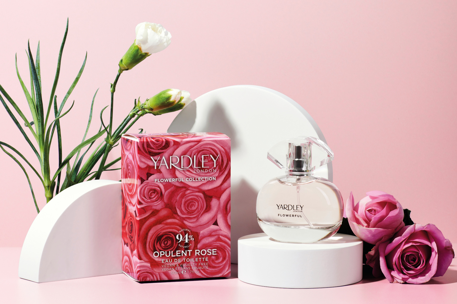 Yardley products on pink background