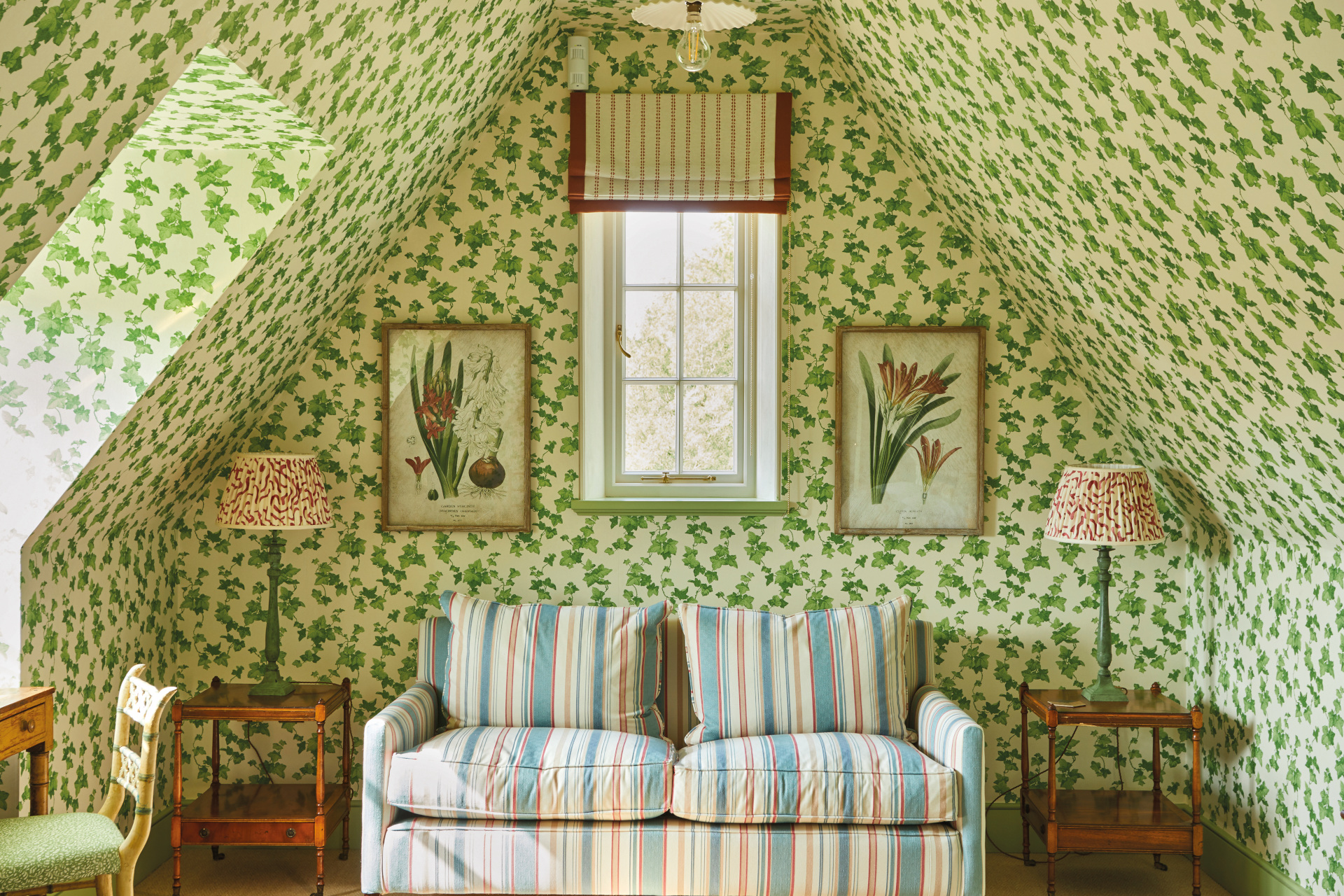 Green wallpapered room