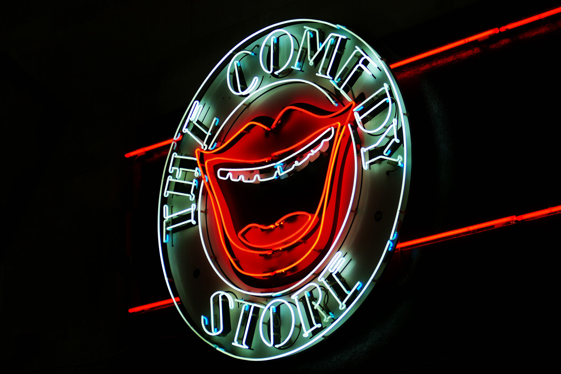 Neon logo for The Comedy Store in London