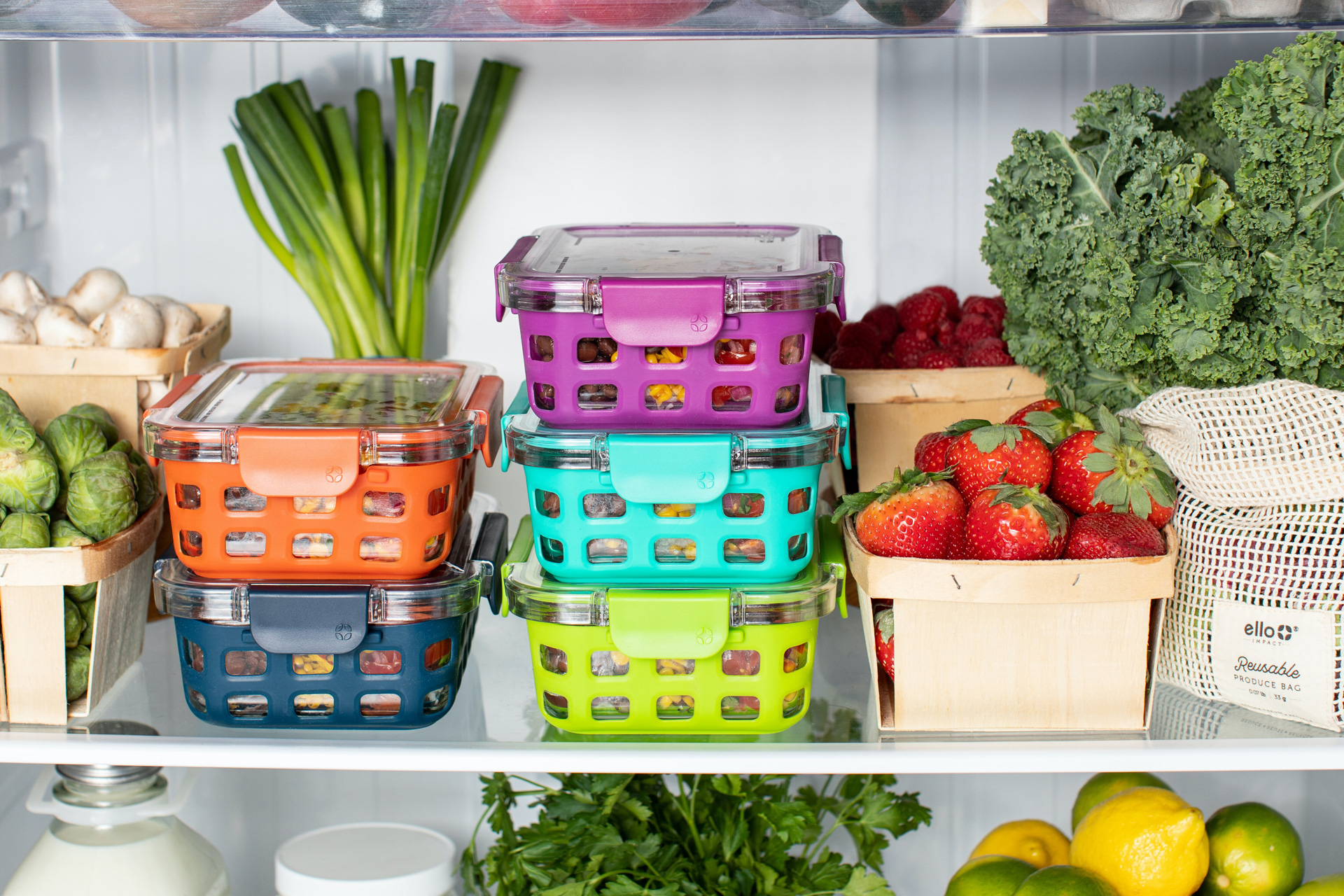 A fridge filled with fruit and vegetables