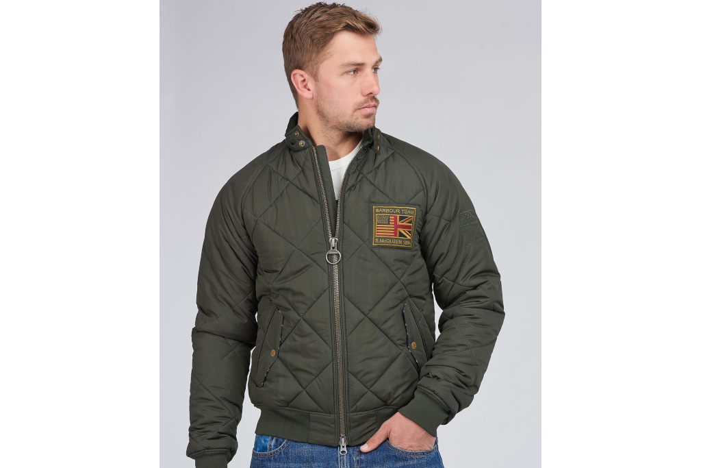 Man in green quilted jacket