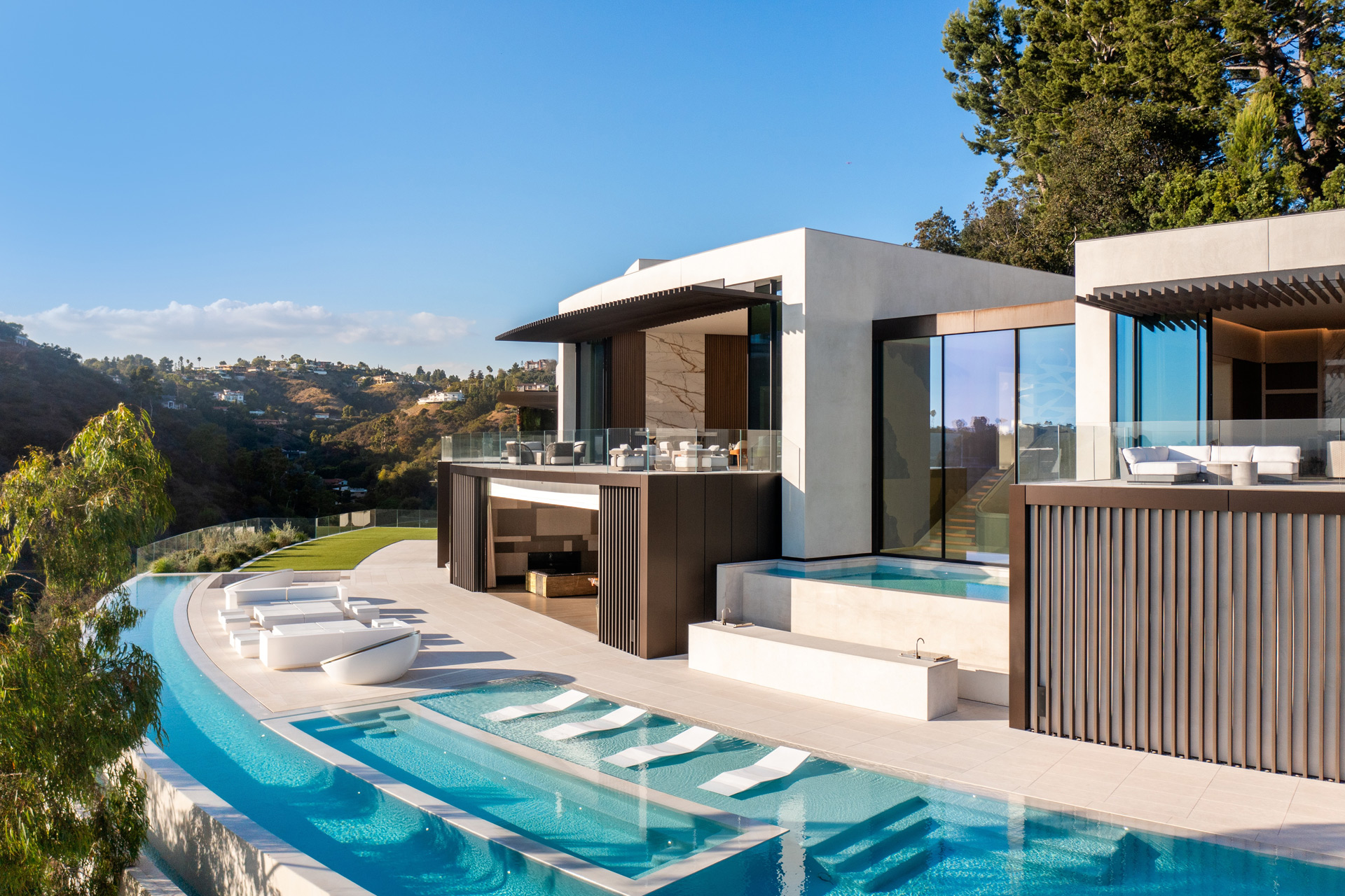 Swimming pool in hillside Bel Air mansion