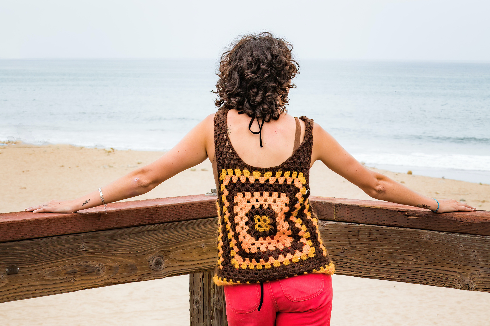 Woman in crochet top