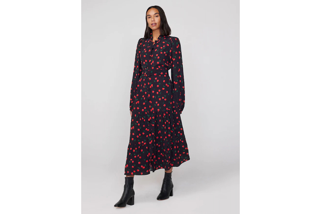 Woman in black and red dress