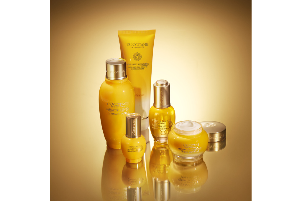 Yellow and gold skincare bottles