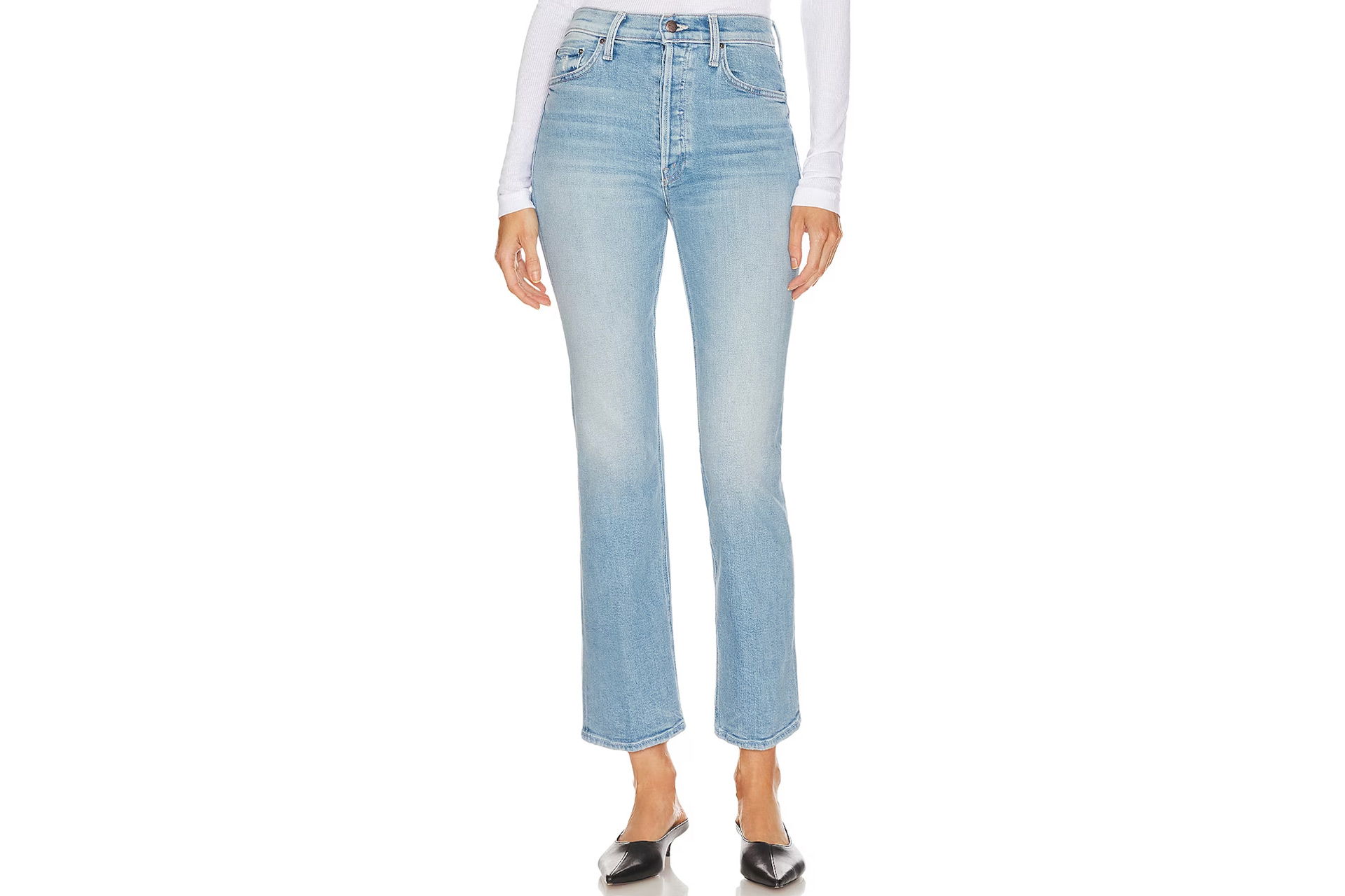 Straight leg cropped jeans in a light wash