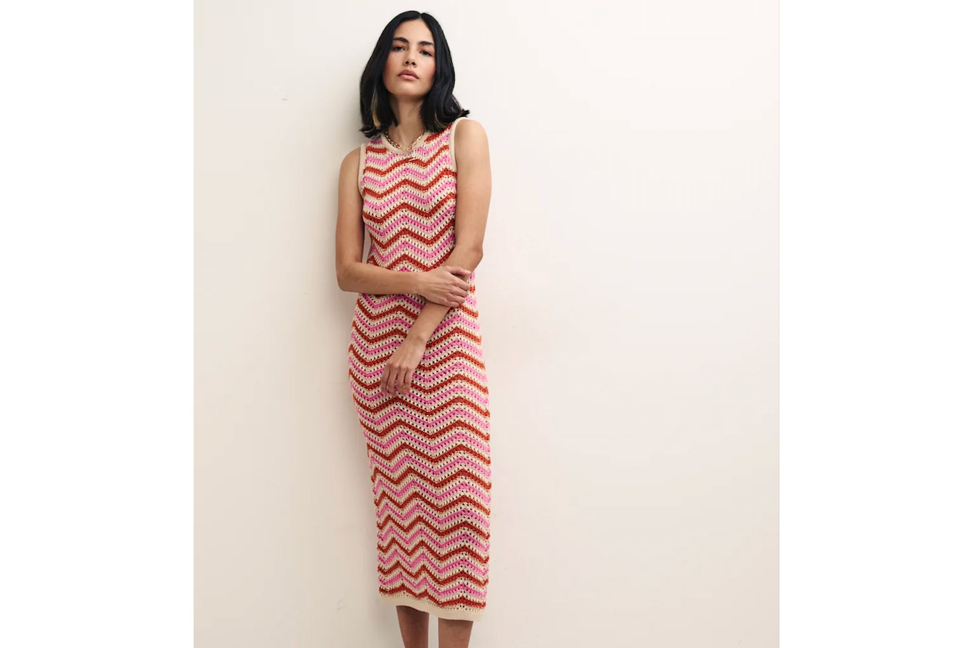 Orange and pink chevron crochet midi dress