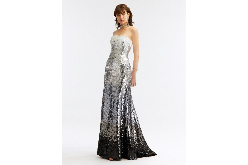 Woman in metallic sequin gown