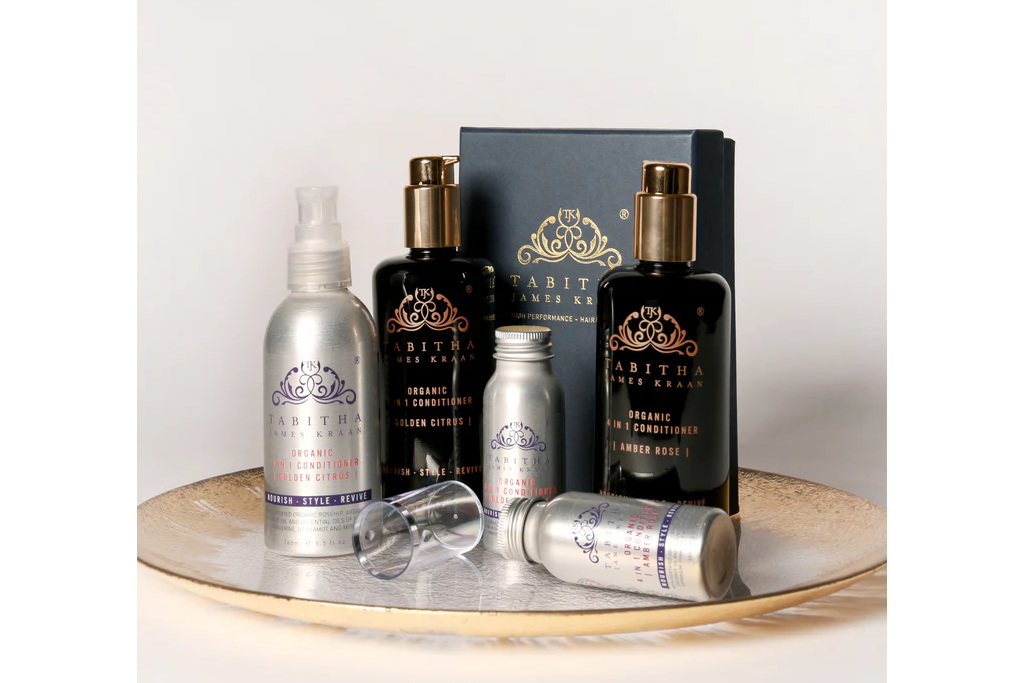Platter topped with haircare products | organic beauty brands