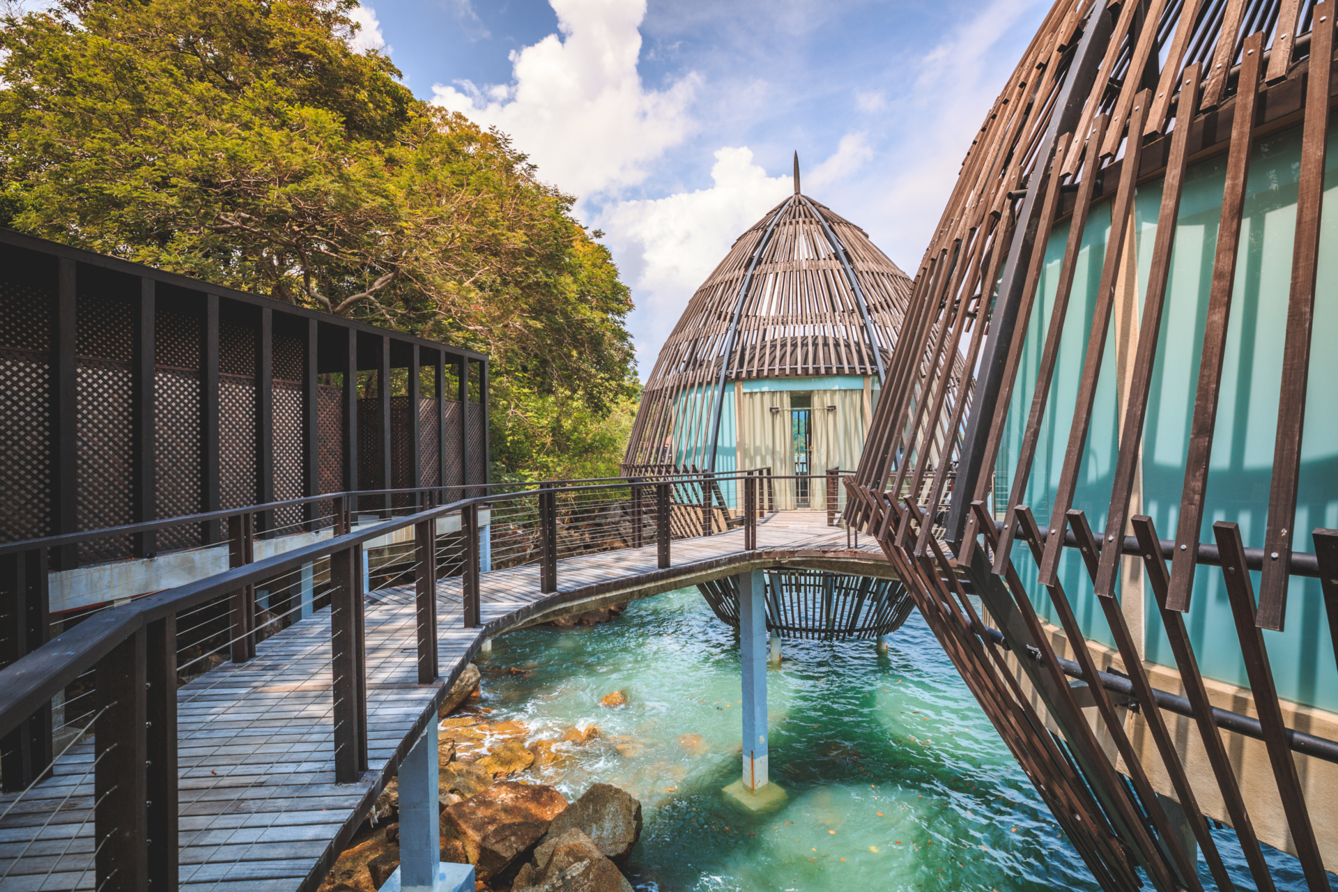 Wooden huts on water