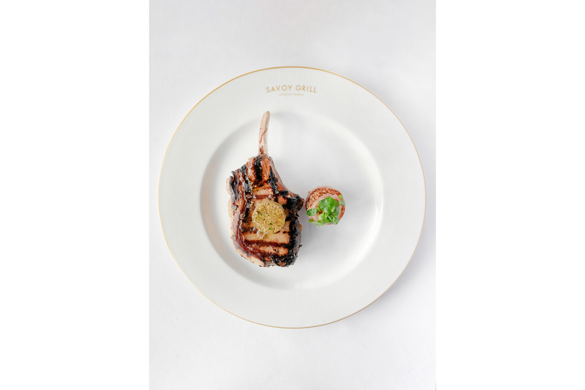 Treacle cured pork chop at The Savoy Grill