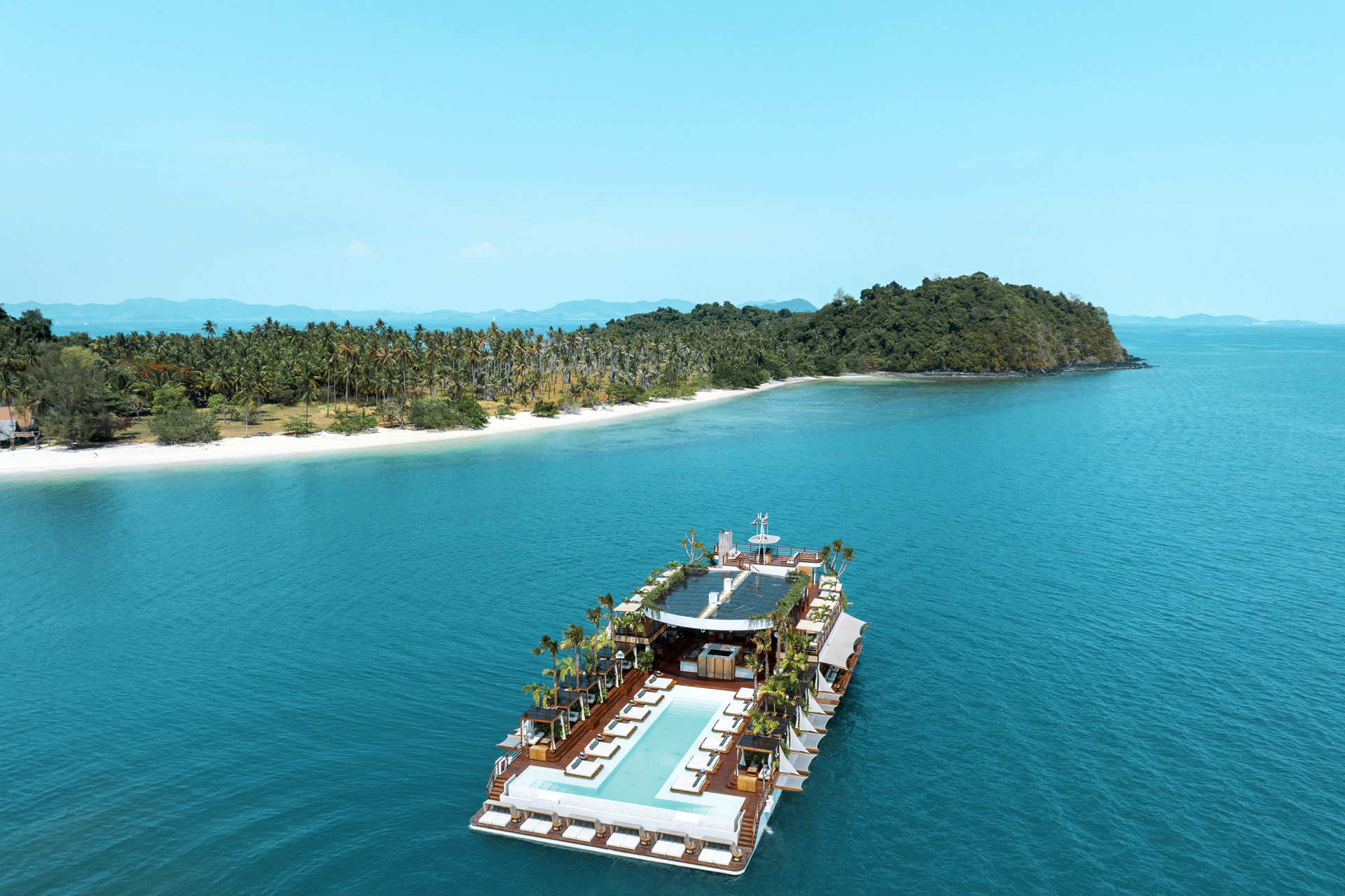 YONA, an aerial view of a floating beach club in Thailand
