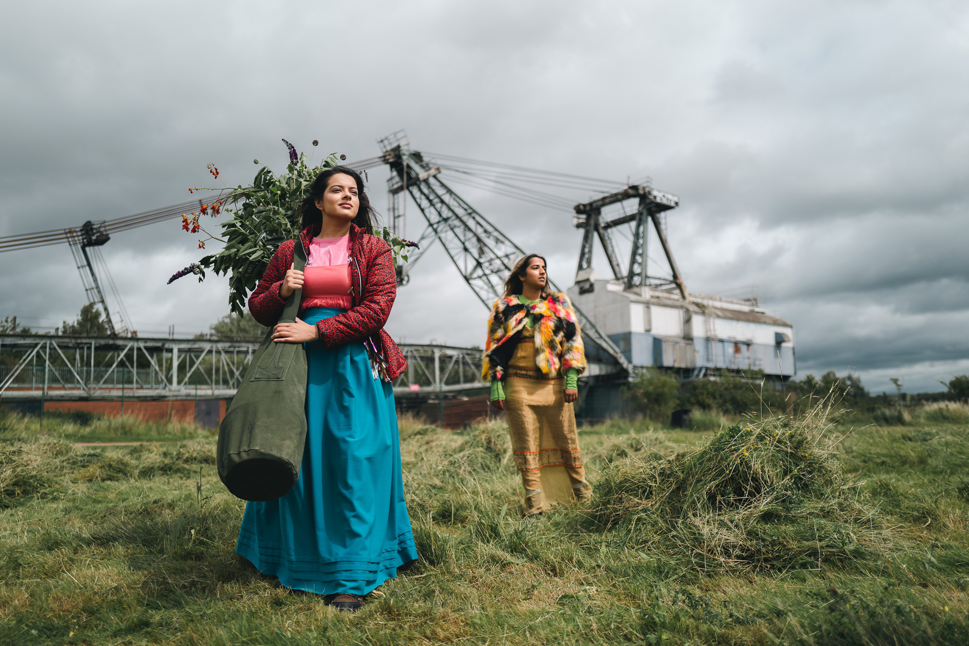 Two women acting as part of Nest, a play about climate change