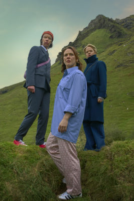 Caoilfhionn Dunne as Dara Friel, Roisin Gallagher as Saoirse Shaw, Sinead Keenan as Robyn Winters in How To Get To Heaven From Belfast