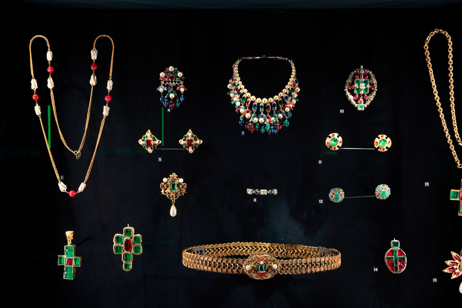 Gold jewellery in display case