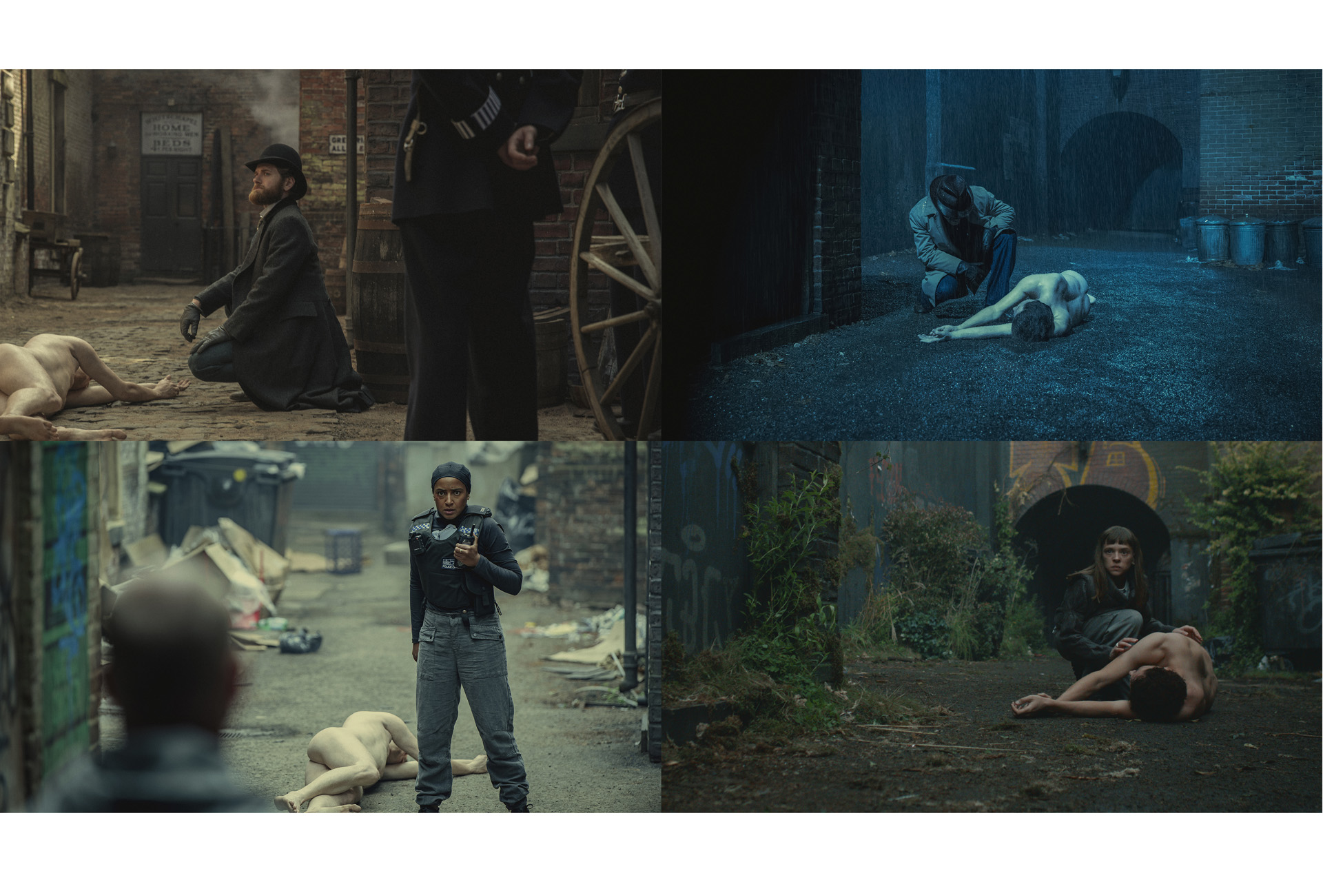 Four stills from Bodies