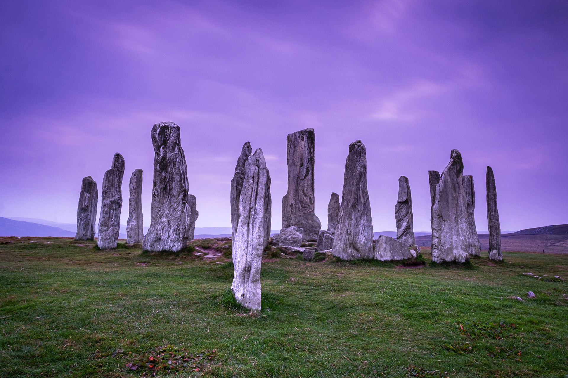 Ancient standing stones on the west coast of the Isle of Lewis in the Scottish Western Isles.