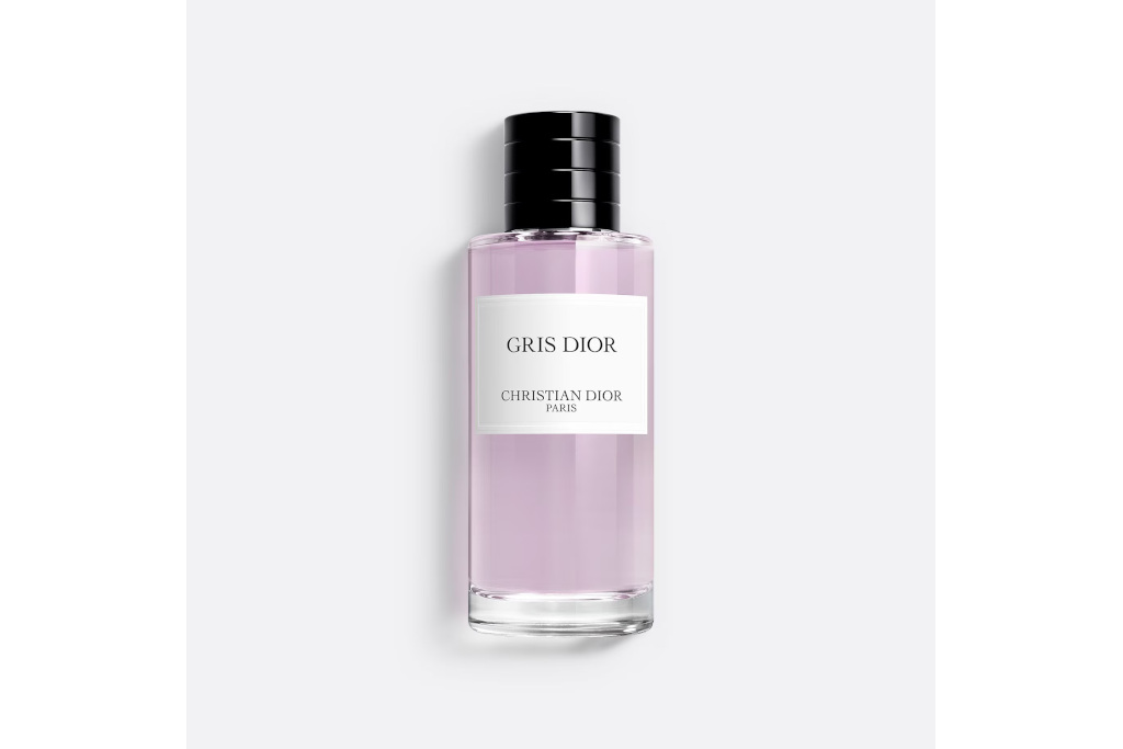 Clear perfume bottle with grey-purple tinge