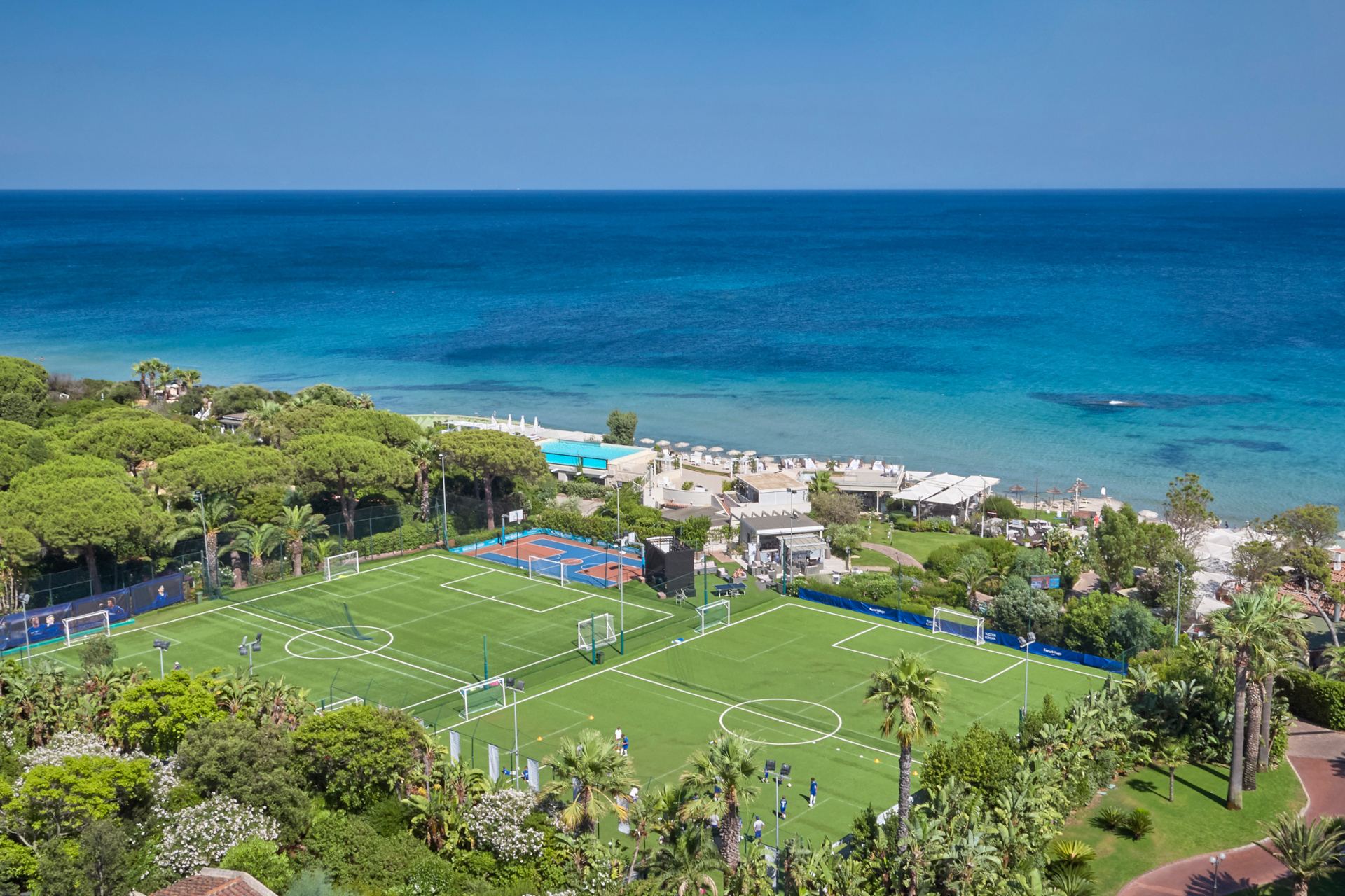 Football fields by ocean