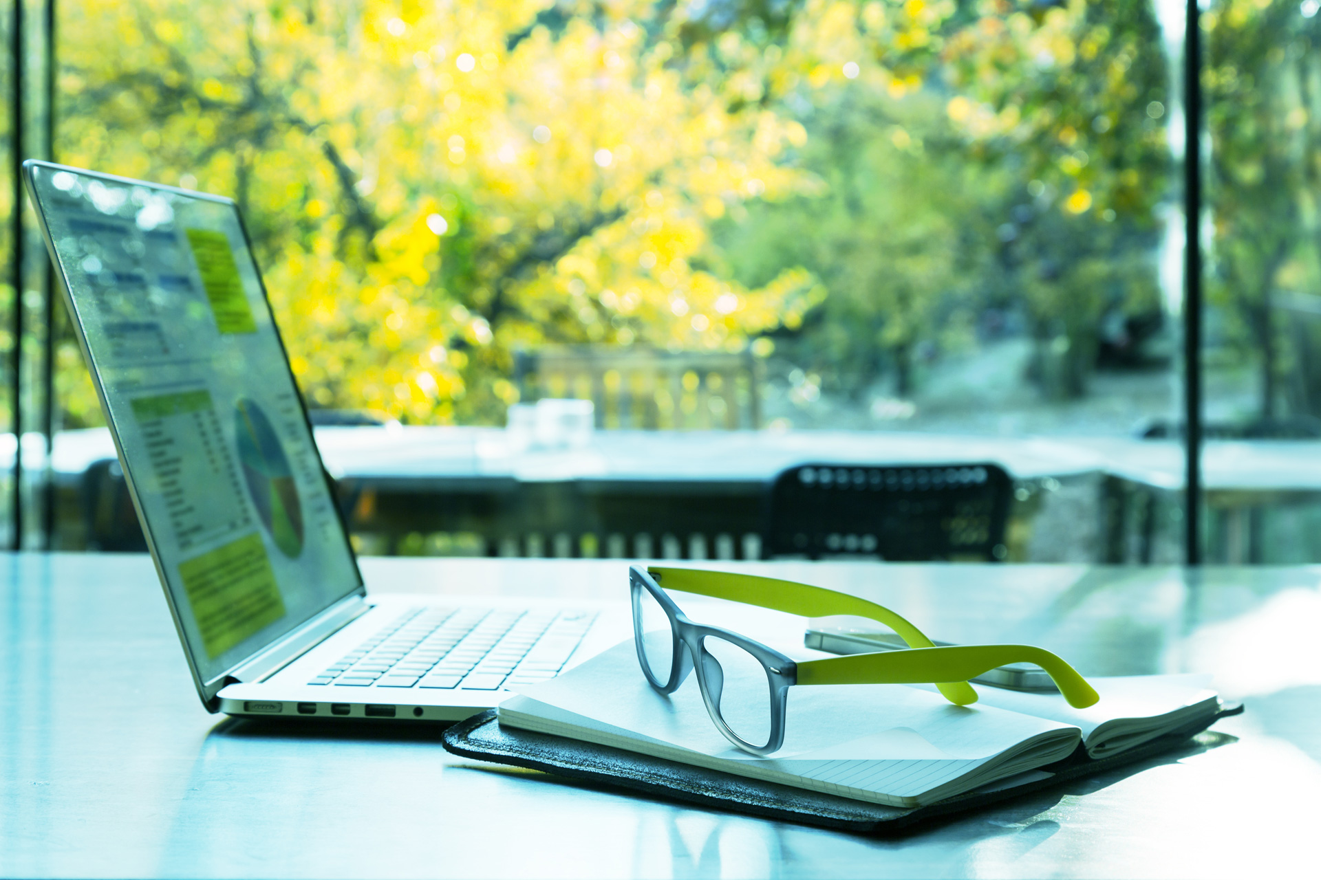 Laptop with greenery in the background