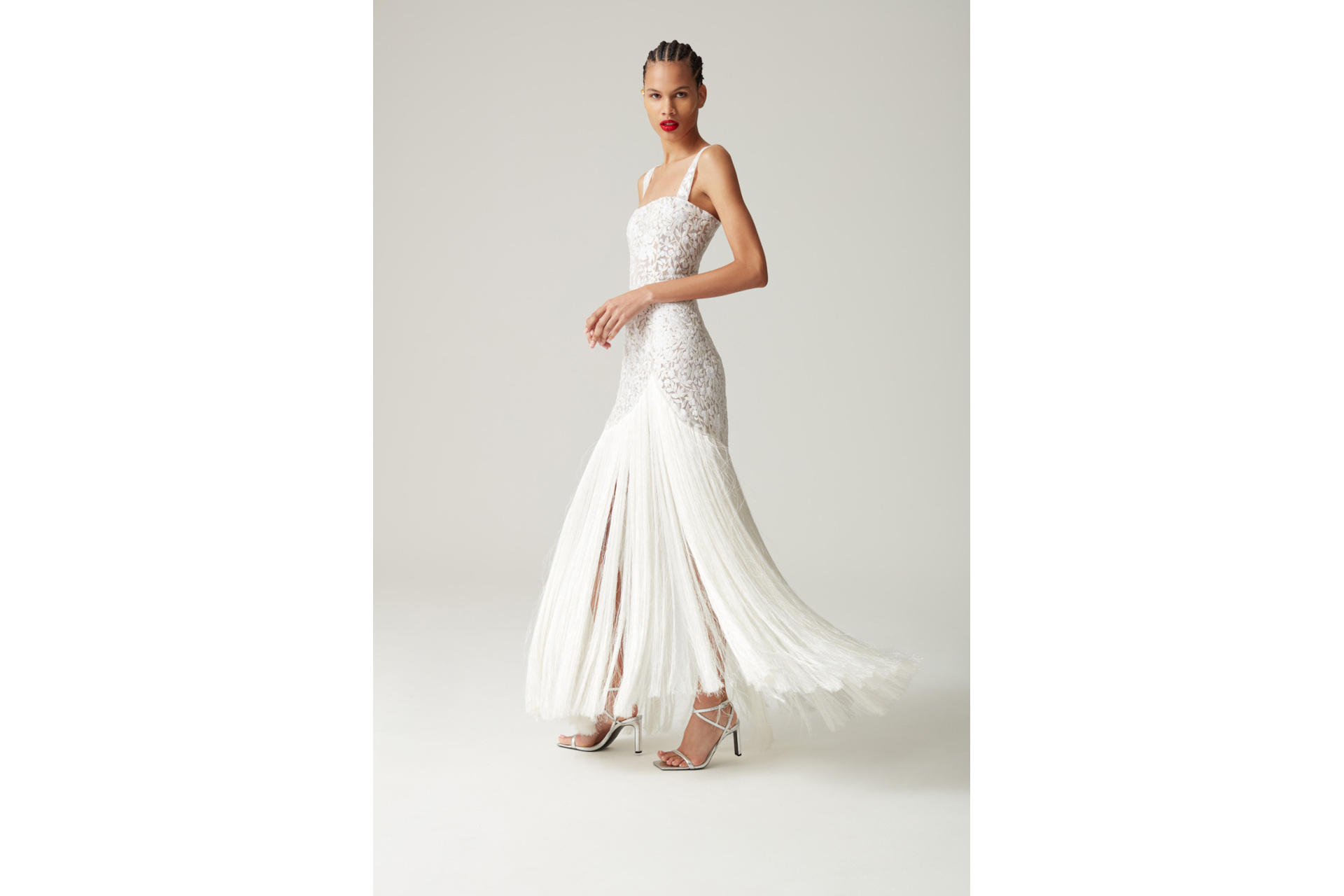 Woman in tassel wedding dress
