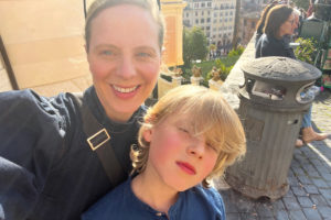Lucy Cleland with her son in Rome