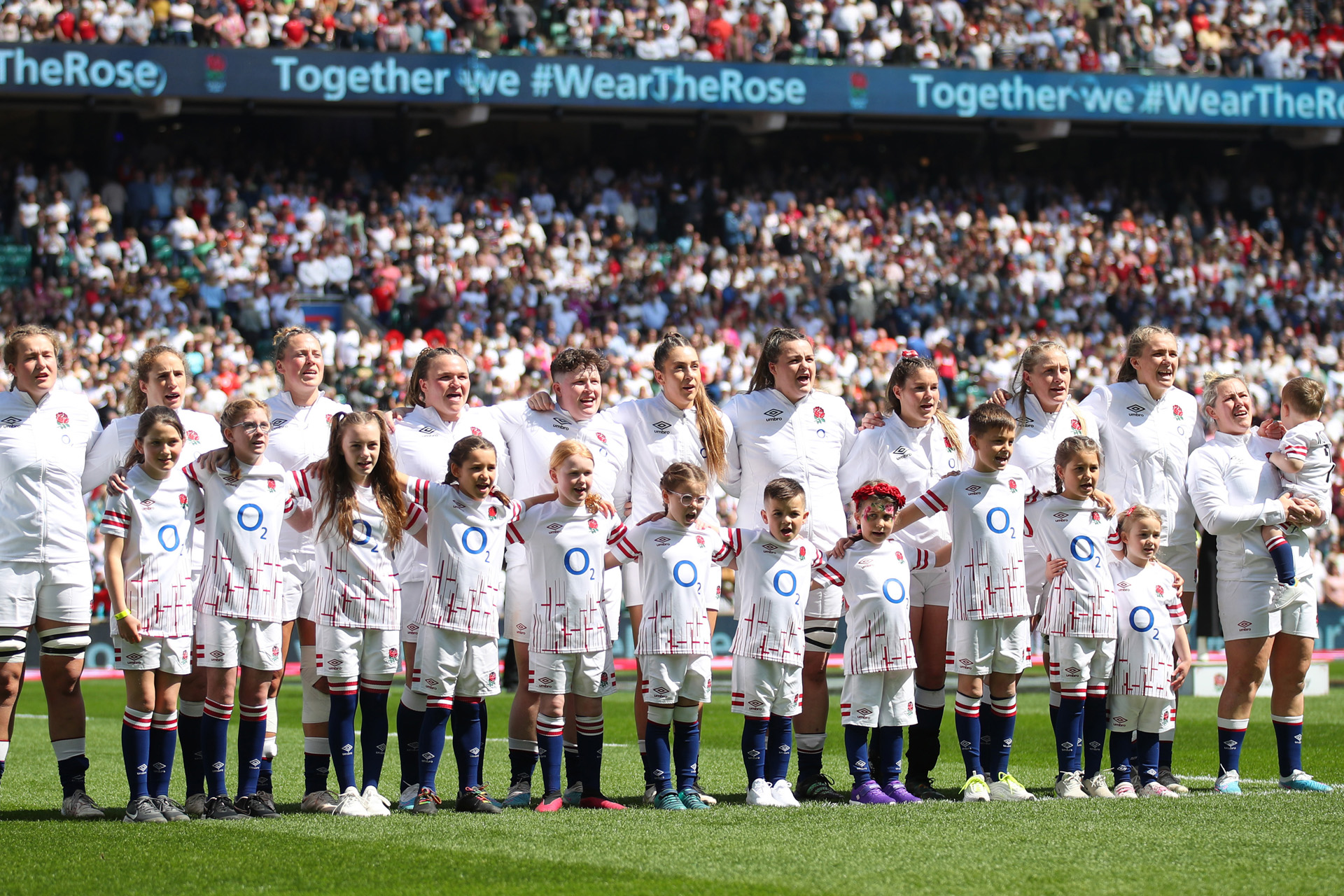 The mascots line up with the team during the TikTok Women's Six Nations match between England and France at Twickenham Stadium on April 29, 2023 in London, England.