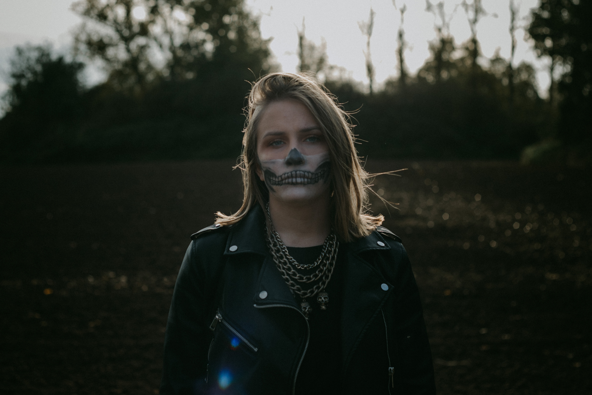 Woman with skull makeup