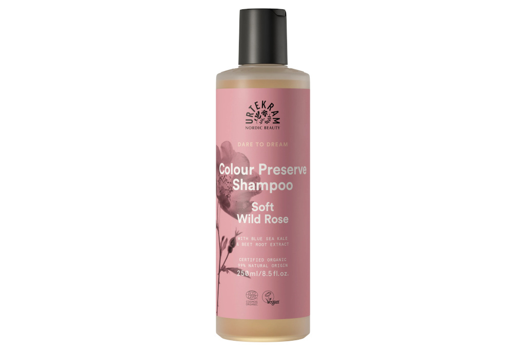 Clear bottle with pink label