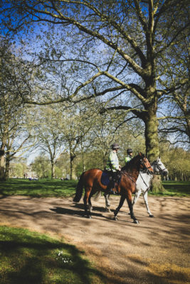 Two horse riders in a London park