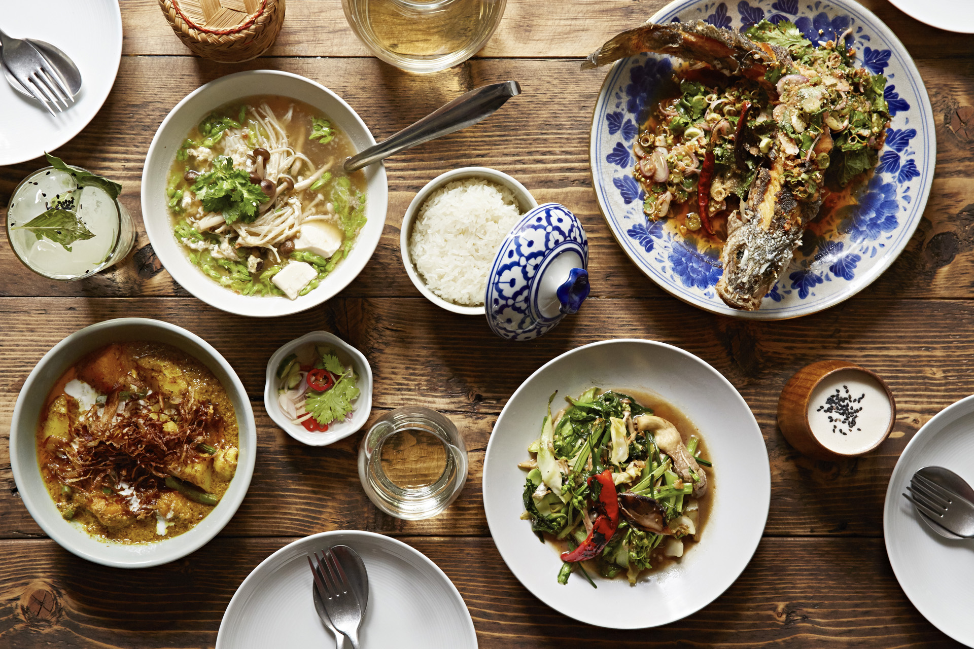 A spread of food at som saa