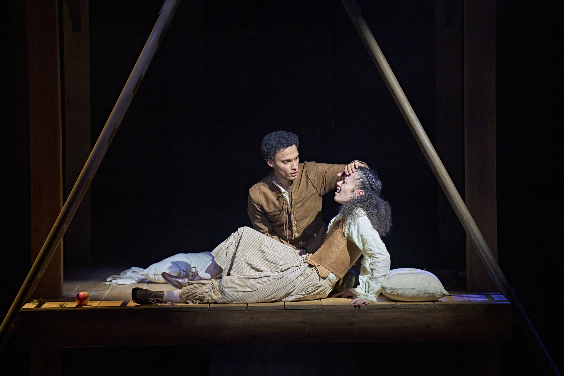 Ajani Cabey (Hamnet) and Alex Jarrett (Judith) in Maggie O'Farrell's Hamnet