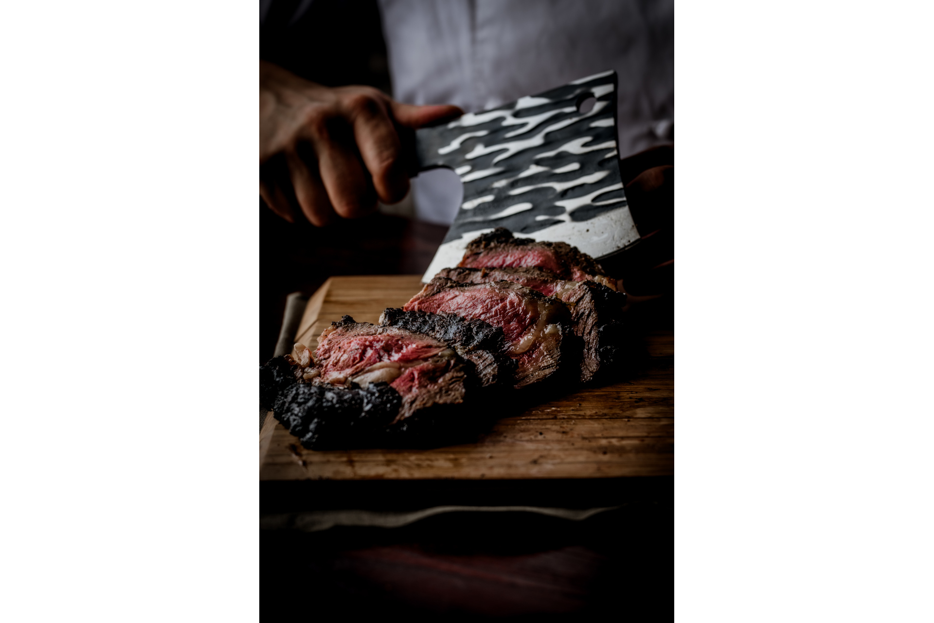 Steak sliced on a cutting board