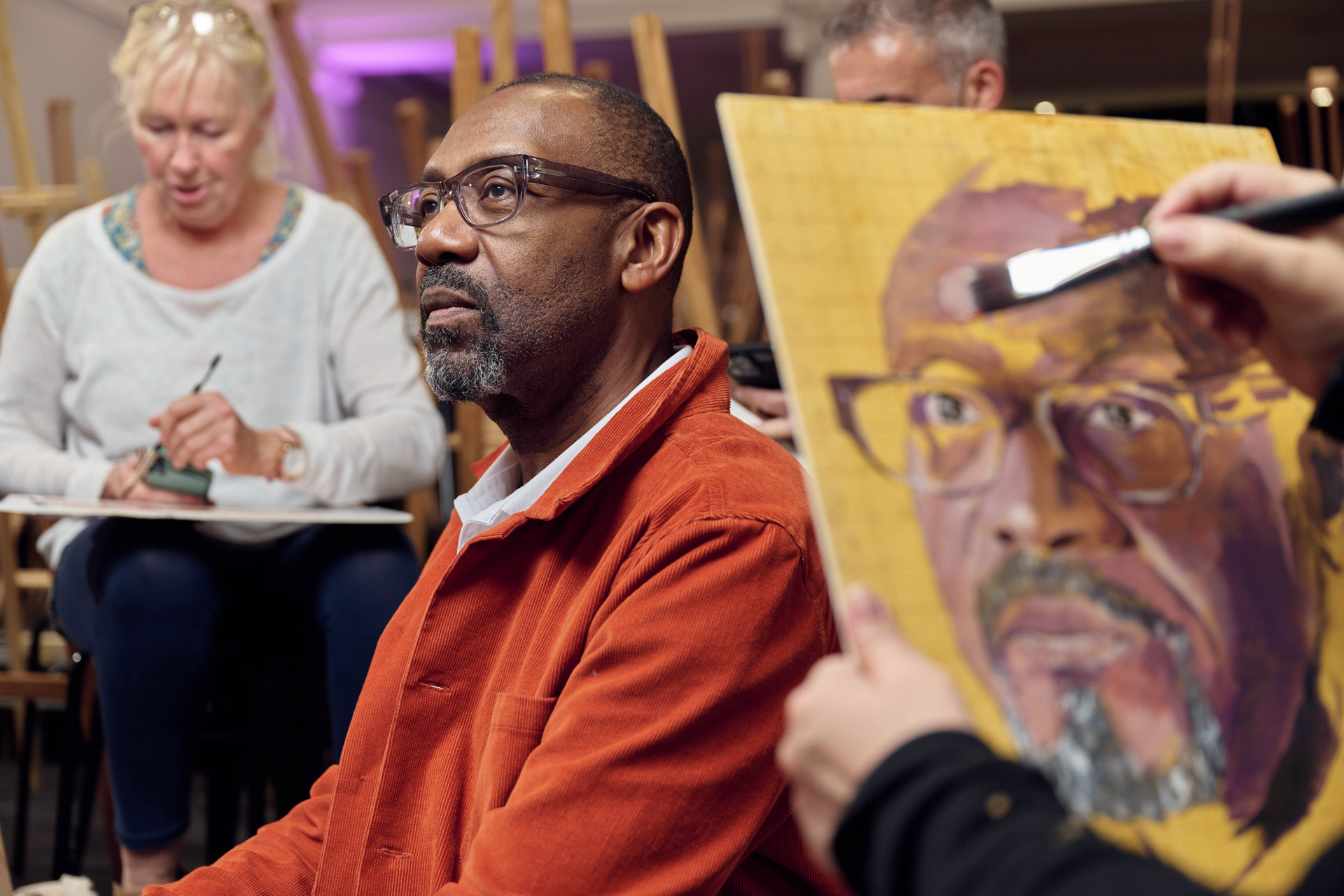 Sir Lenny Henry having his portrait painted