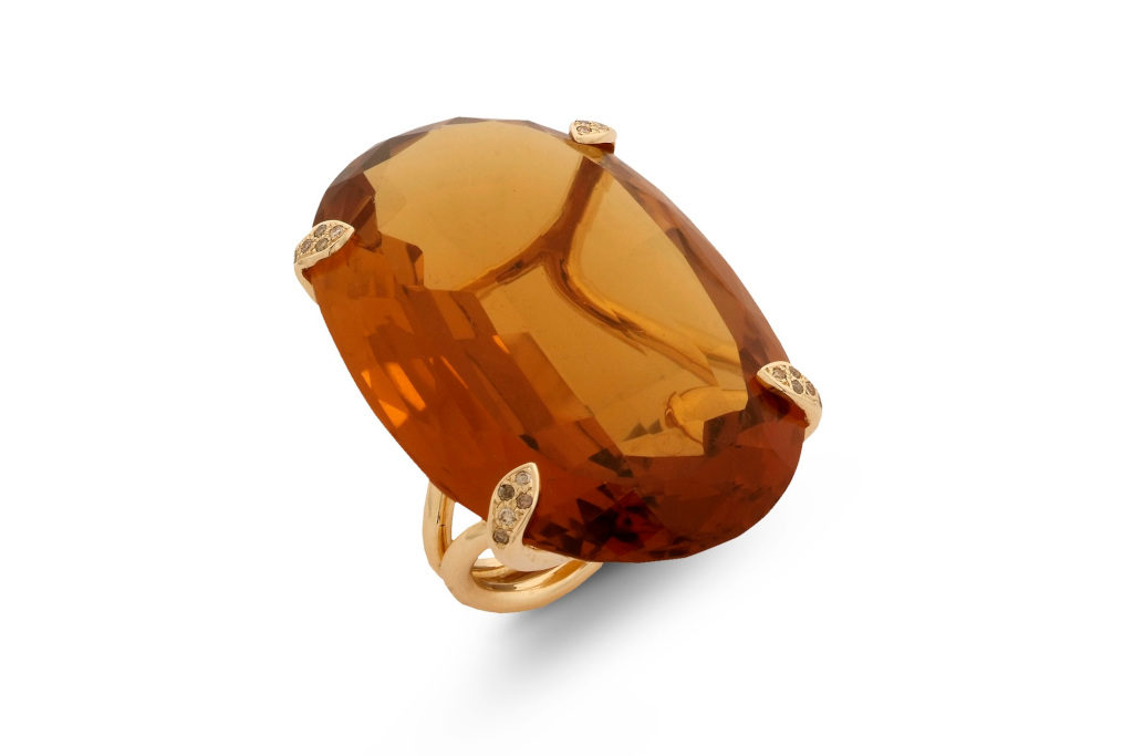 Brown amber stone ring