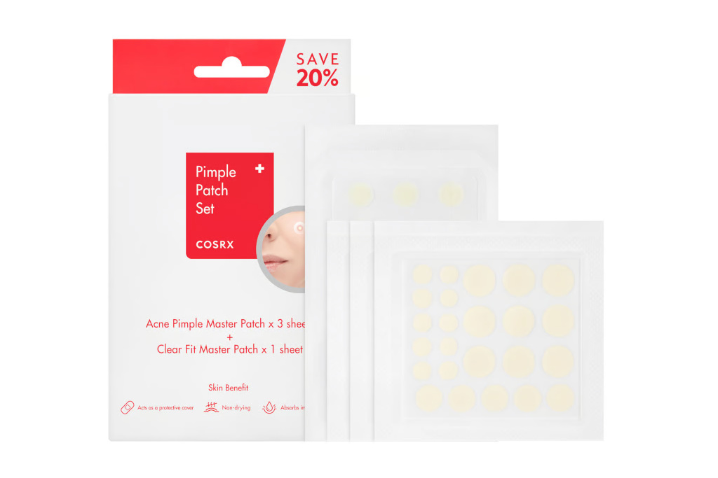 Red and white box with pimple patches