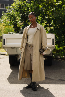 Woman wearing trench coat
