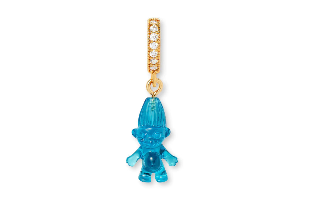 Blue troll charm on gold hoop