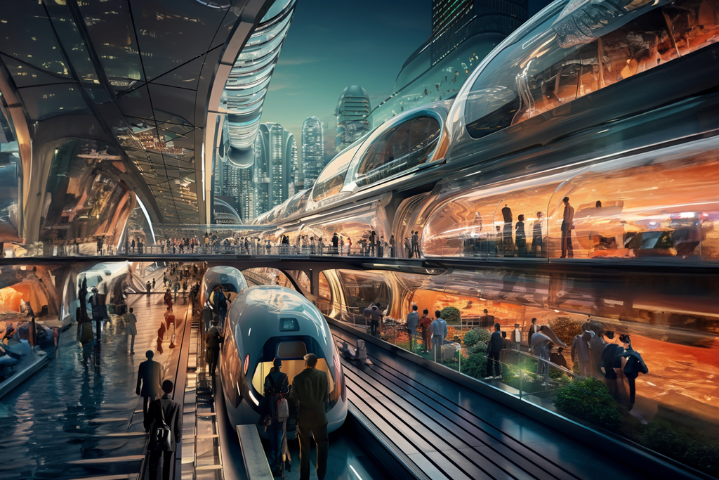 A futuristic transport hub