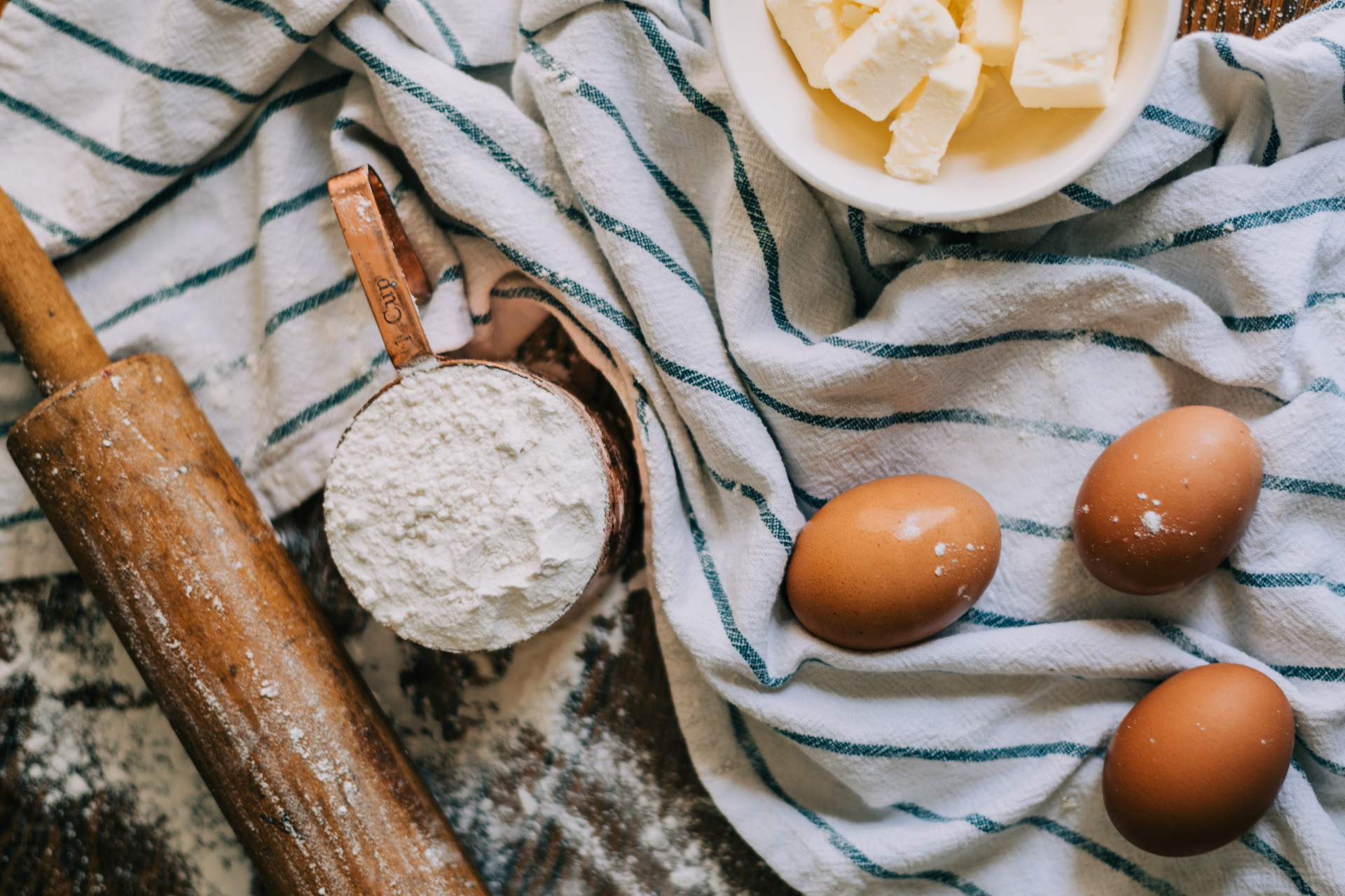 Overhead view if baking ingredients and tools