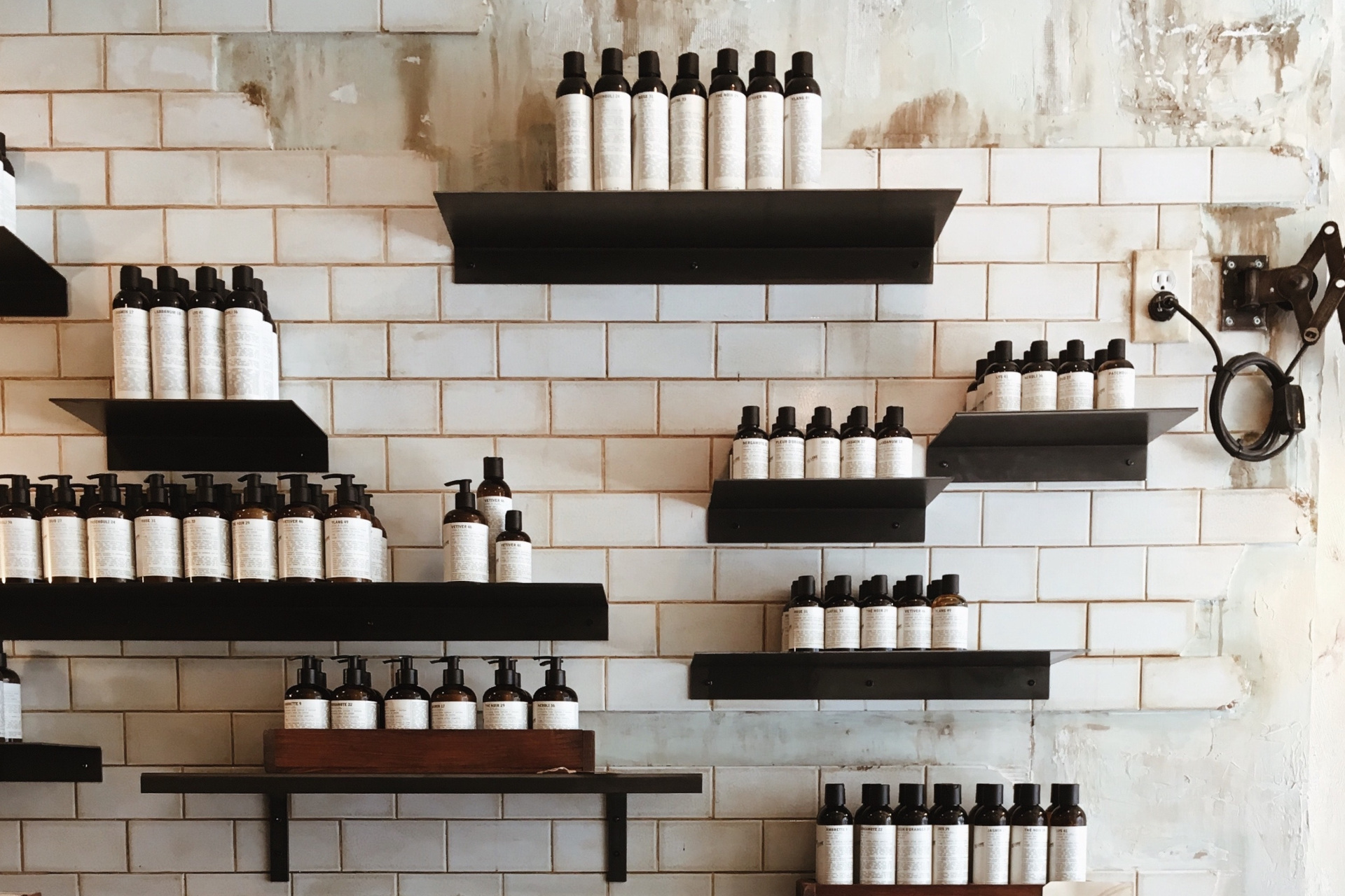 Bottles on shelves - ethical beauty labels