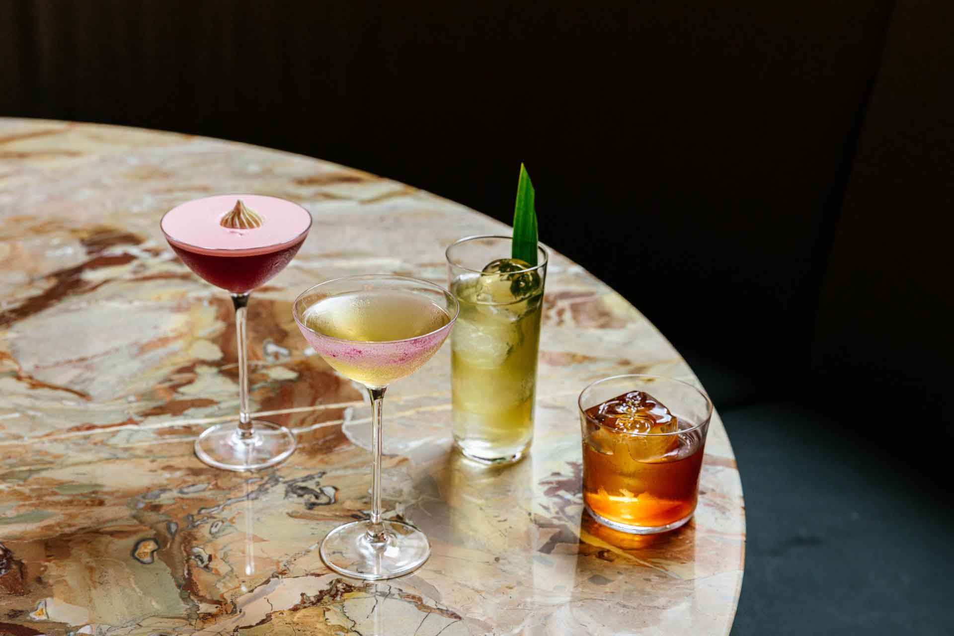 Marble table with cocktails
