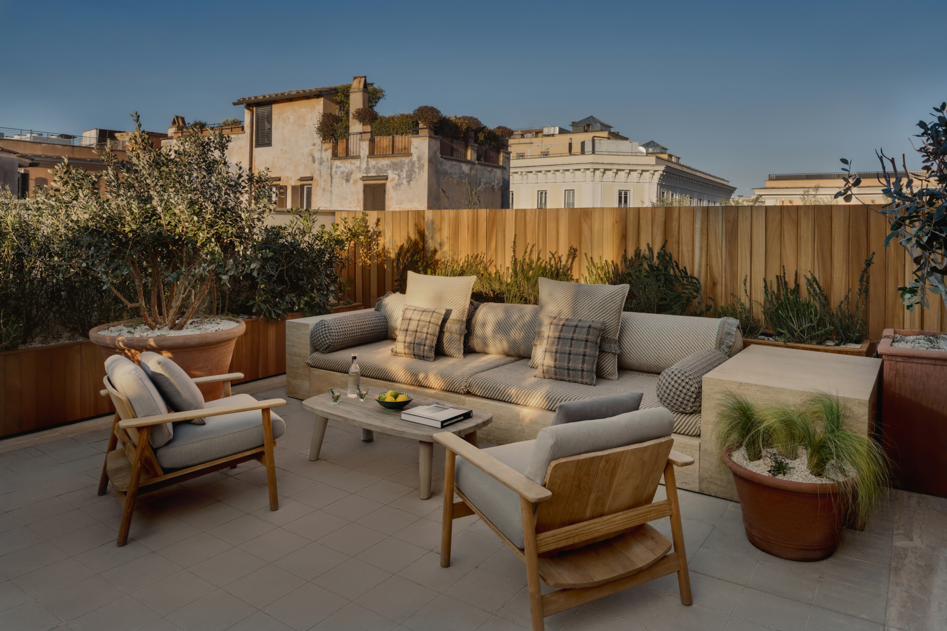 Outdoor terrace at sunset